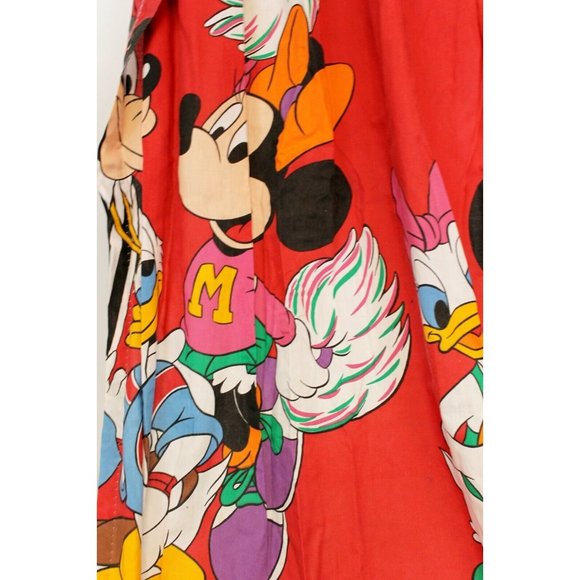 2 VTG 80s Disney Sports Theme Mickey Minnie Daisy Donald Red Curtain Panel Pleat - Picture 2 of 12